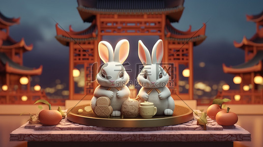 可爱的兔子吃月饼赏月2