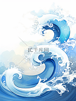 中国风国潮海浪水波纹手绘插画