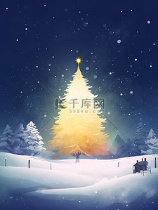 星星灯插画图片_大雪纷飞冬季美丽的圣诞树4