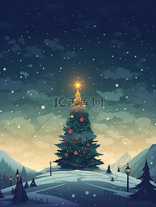 大雪纷飞冬季美丽的圣诞树12