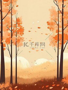 暖橙色插画图片_秋季森林的极简主义插图5