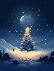 星星灯插画图片_大雪纷飞冬季美丽的圣诞树17