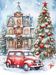 冬季的温馨插画图片_圣诞节温馨的圣诞卡片插画12