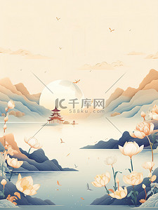 花卉兔子插画图片_中秋节兔子花卉暖色插画9