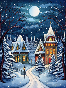 冬季的温馨插画图片_圣诞节温馨的圣诞卡片插画8