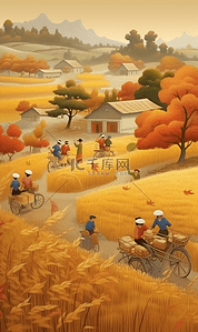 中国风秋季海报插画图片_二十四节气秋天秋收海报插画背景