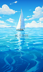 蓝色海洋风景画励志插画