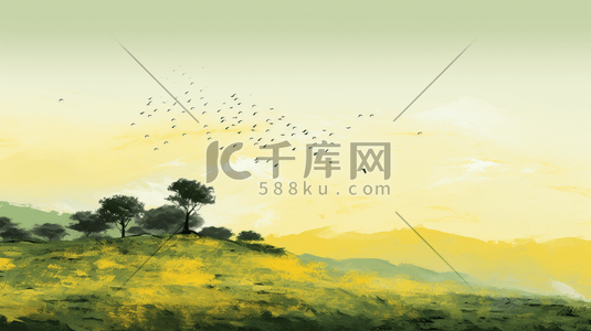 清新清亮质感初秋田野风景插画背景