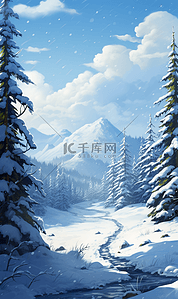 红砖白雪插画图片_白雪茫茫的森林雪景插画