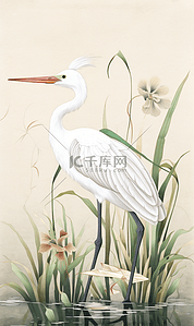 仙鹤白露插画图片_二十四节气白露仙鹤插画