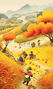 中国风秋季海报插画图片_二十四节气秋天海报秋季金黄