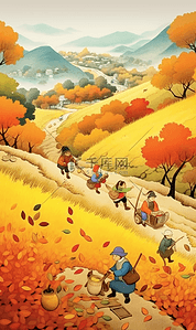中国风秋季海报插画图片_二十四节气秋天海报金色秋天