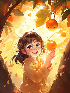 灿烂的秋色小女孩捧着水果1