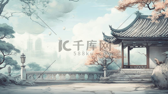 中国古建筑插画图片_传统古典中国风中国古建筑插画1