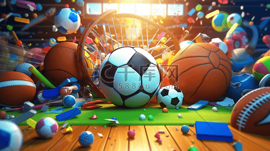 足球运动场插画图片_卡通可爱球类摆件展示插画6