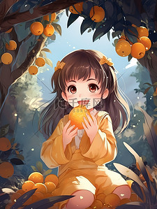灿烂的秋色小女孩捧着水果2