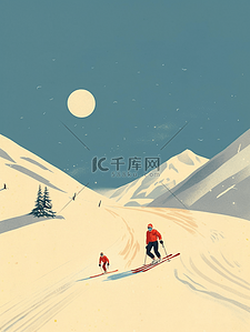 冬季滑雪插画图片_冬季滑雪运动简约插画背景