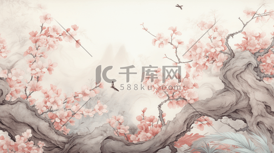 中国画绘画插画图片_传统古典中国画花鸟画唯美插画3