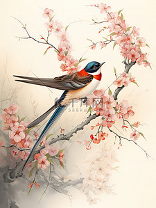 中国工笔画风格喜鹊和花朵
