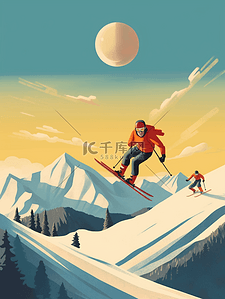 冬季滑雪运动简约插画背景