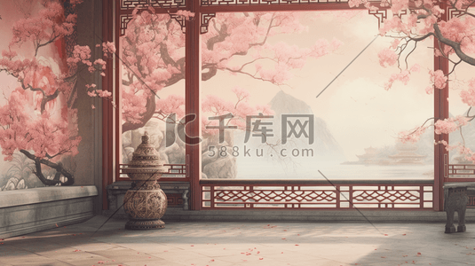 传统古典中国风中国古建筑插画2