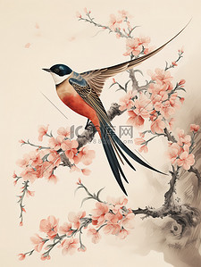 喜鹊中国插画图片_中国工笔画风格喜鹊和花朵