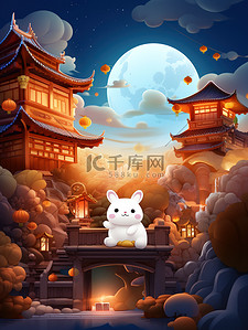 可爱中秋月亮插画图片_中秋节可爱的兔子中秋中国风插画4