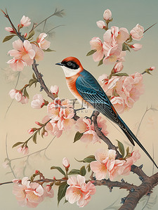 中国工笔画风格喜鹊和花朵