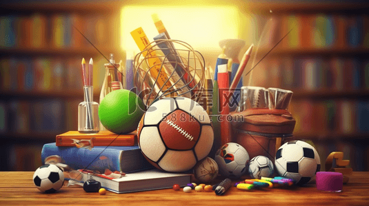 球类运动器材插画图片_卡通可爱球类摆件展示插画9