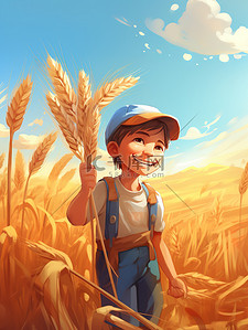 小麦丰收插画图片_快乐农夫手捧一捆小麦插画8