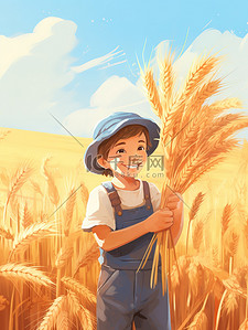 快乐农夫手捧一捆小麦插画6