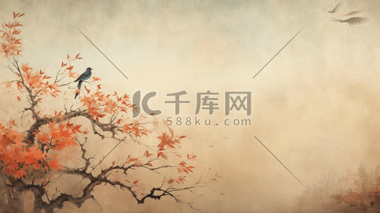 中国画绘画插画图片_中国风古典中国画树木插画19