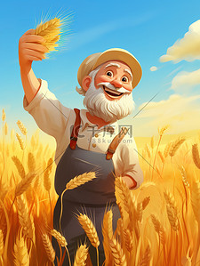 农夫拉着车插画图片_快乐农夫手捧一捆小麦插画19
