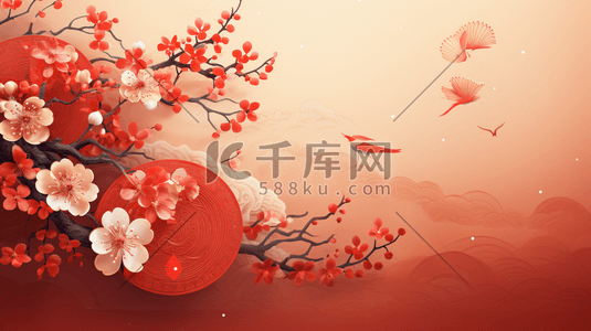 中国风国潮红色山水中国画8