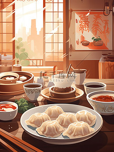 中餐挂图插画图片_饺子水饺点心中餐美食插图2