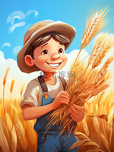 小麦丰收插画图片_快乐农夫手捧一捆小麦插画14