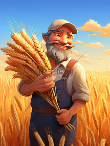农夫插画图片_快乐农夫手捧一捆小麦插画15