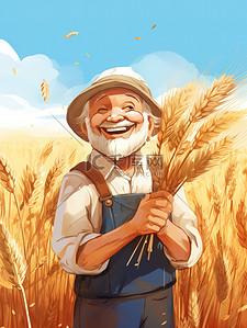 农夫logo插画图片_快乐农夫手捧一捆小麦插画7
