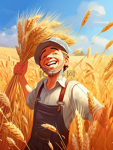 快乐农夫手捧一捆小麦插画12