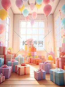 房间布置装饰礼物盒气球插画3