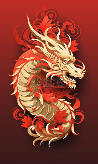 霸气龙头图片素材_红底中国风霸气龙形象插画