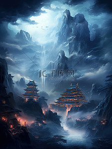 中国宫殿辉煌建筑云雾仙景1