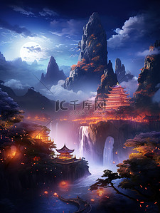 辉煌插画图片_中国宫殿辉煌建筑云雾仙景5