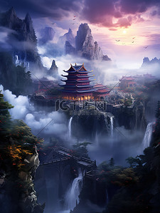 辉煌90载插画图片_中国宫殿辉煌建筑云雾仙景13