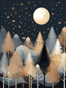 夜森林图案柔和的颜色插画16
