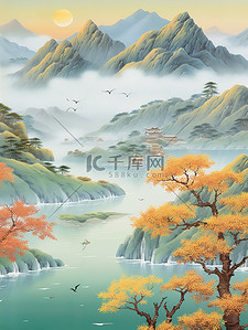 美丽的中国山水秋天插画3