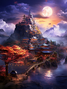 辉煌百载插画图片_中国宫殿辉煌建筑云雾仙景10