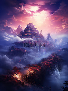 辉煌历程插画图片_中国宫殿辉煌建筑云雾仙景14