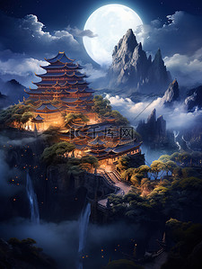 辉煌90载插画图片_中国宫殿辉煌建筑云雾仙景18