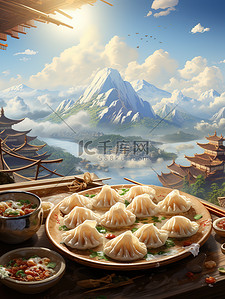 美食艺术海报插画图片_饺子冬至立冬节气海报9